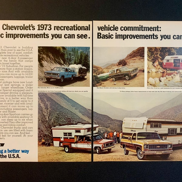 1973 Chevrolet Chevy Suburban Blazer Van and Pickup Truck Original Vintage Retro Classic Car Advertisement Magazine Ads