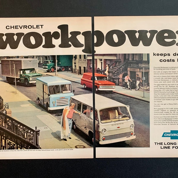 1965 Chevrolet Chevy Work Truck Delivery Van Step 7 Van Diesel Tractor Original Vintage Classic Car Advertisement Magazine Ads