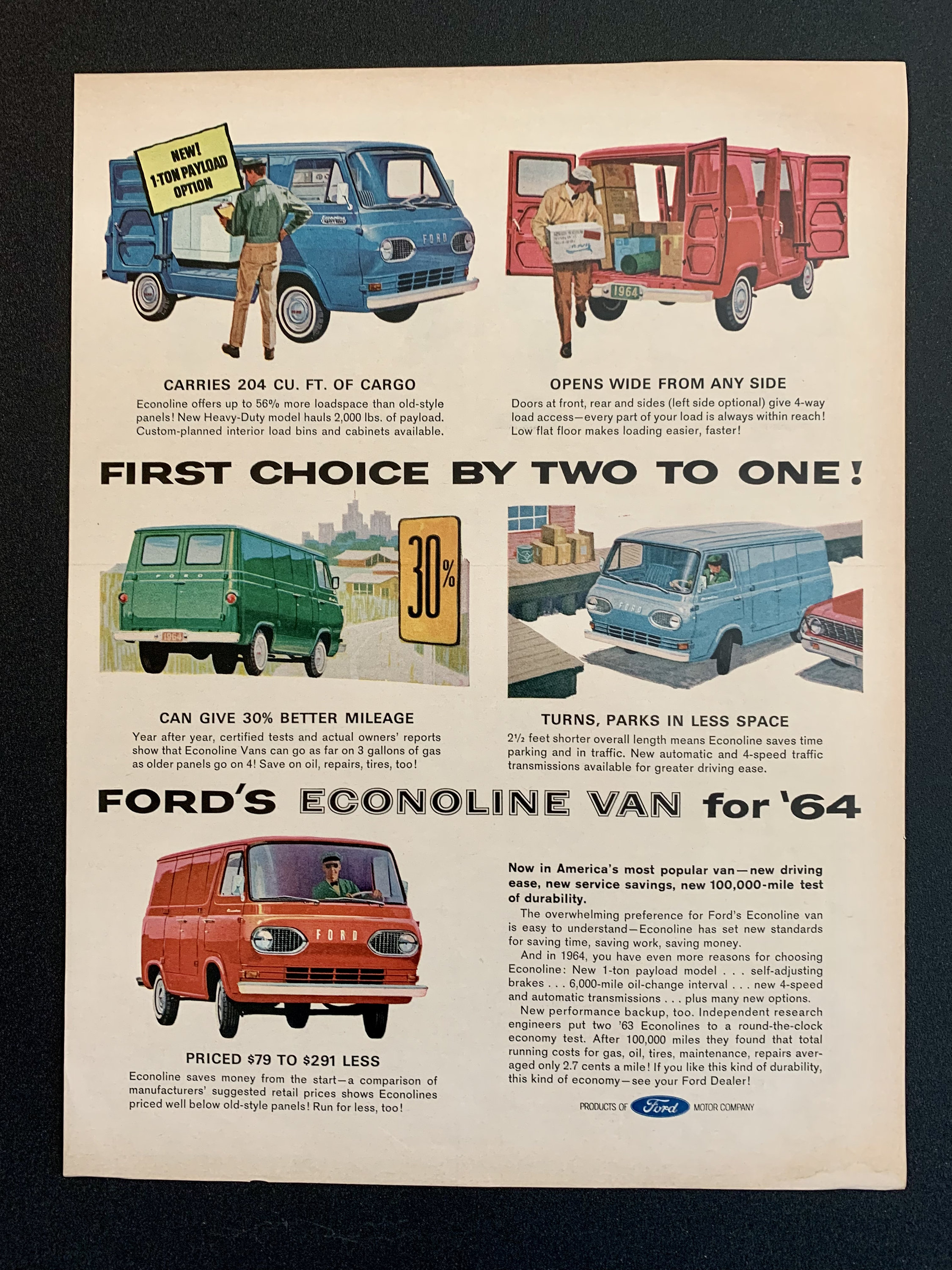 1964 Ford Econoline Van Original Vintage Retro Classic Car Advertisement  Magazine Ads - Etsy