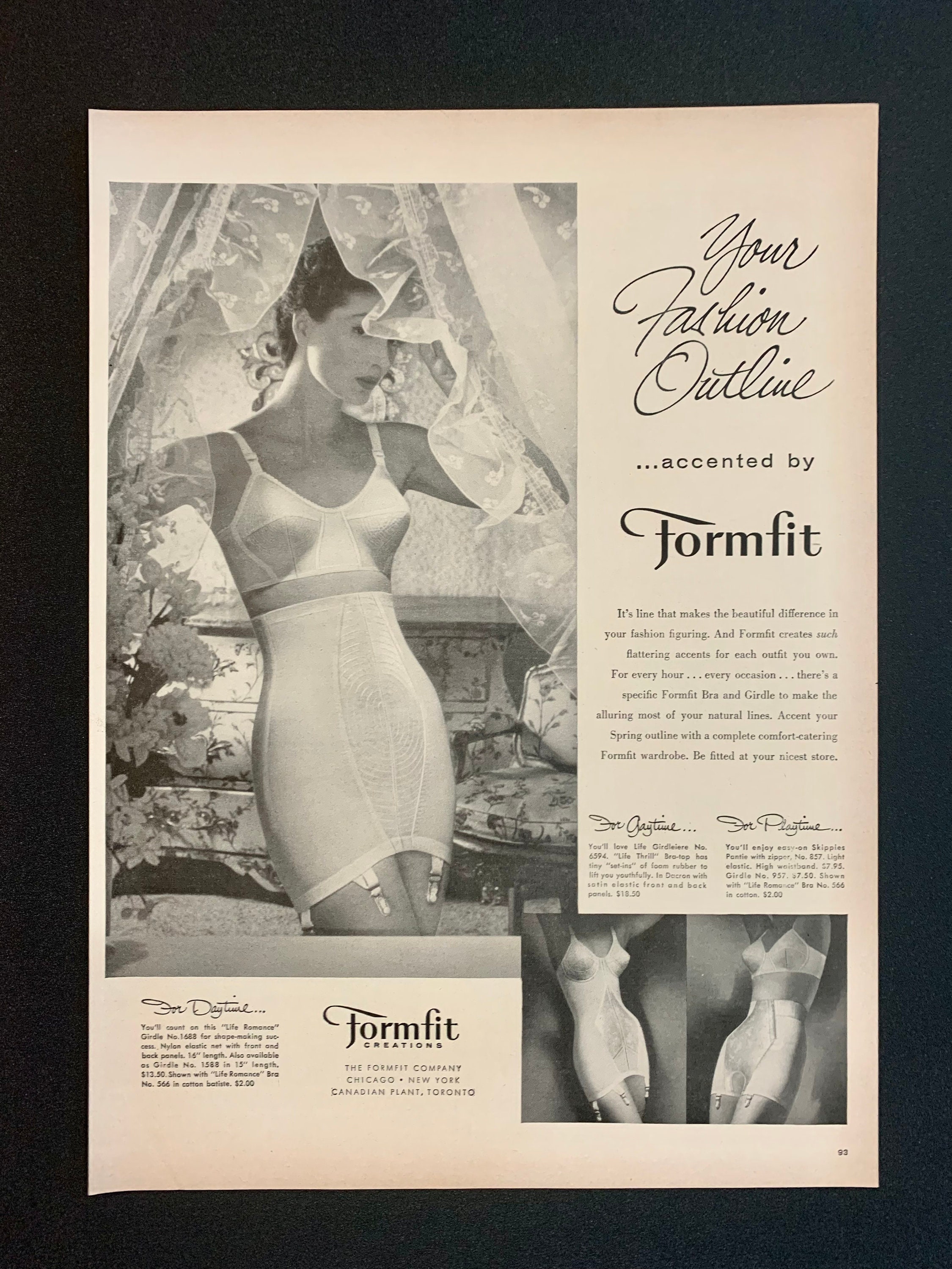 Vintage Formfit lingerie print ad 1950 - bra, girdle - sweetheart of a  figure