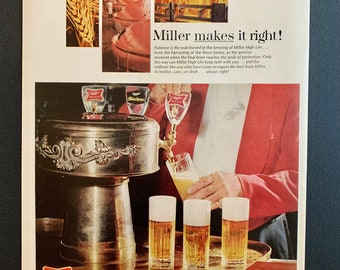 1960’s Vintage Miller High Life Poster Ads | Several Styles | Original Vintage Retro Advertisements | Magazine Print Advertising