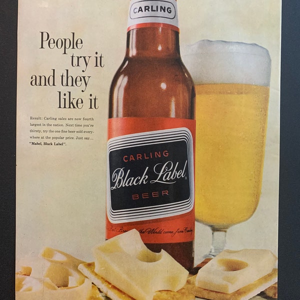 Carling Black Label Beer Ads | Several Styles | 1950’s And 1960’s | Original Vintage Advertisements | Retro Magazine Print Advertising