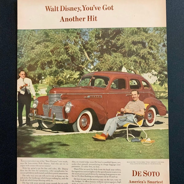 1939 Chrysler De Soto DeSoto Walt Disney Pinocchio Memorabilia Original Vintage Classic Car Advertisement Magazine Ads