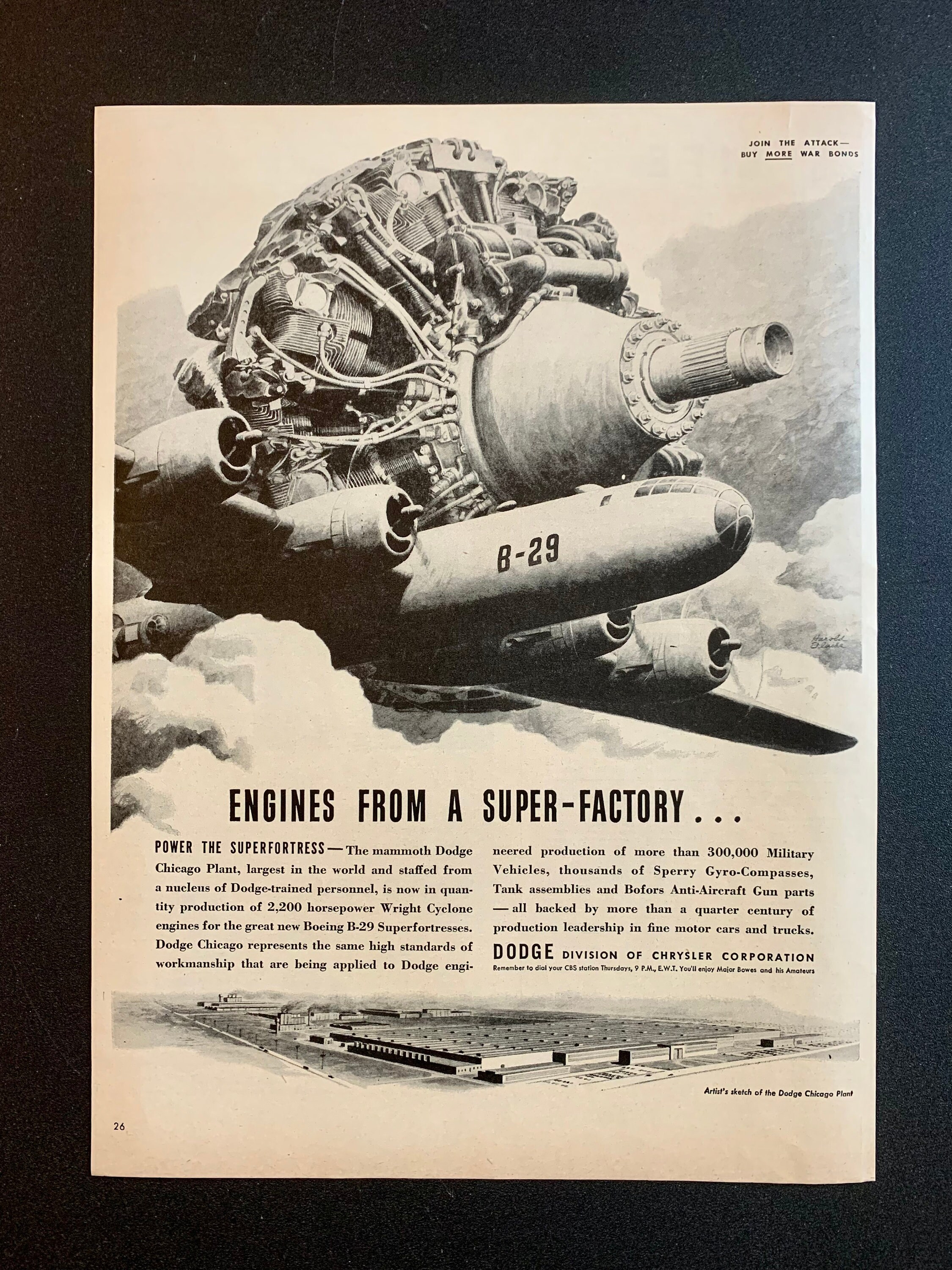 1944 Dodge War Time Advertisement Boeing B29 Bomber