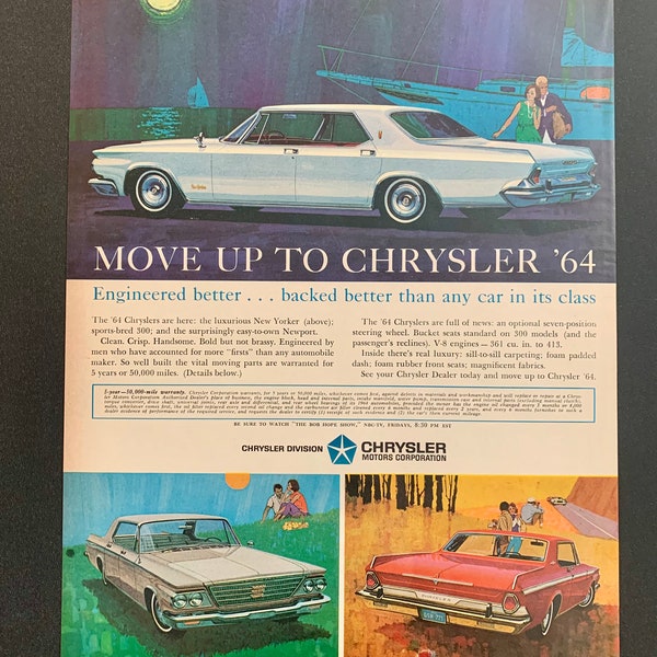 1964 Chrysler New Yorker Newport And 300 Original Vintage Classic Car Advertisement Magazine Ads