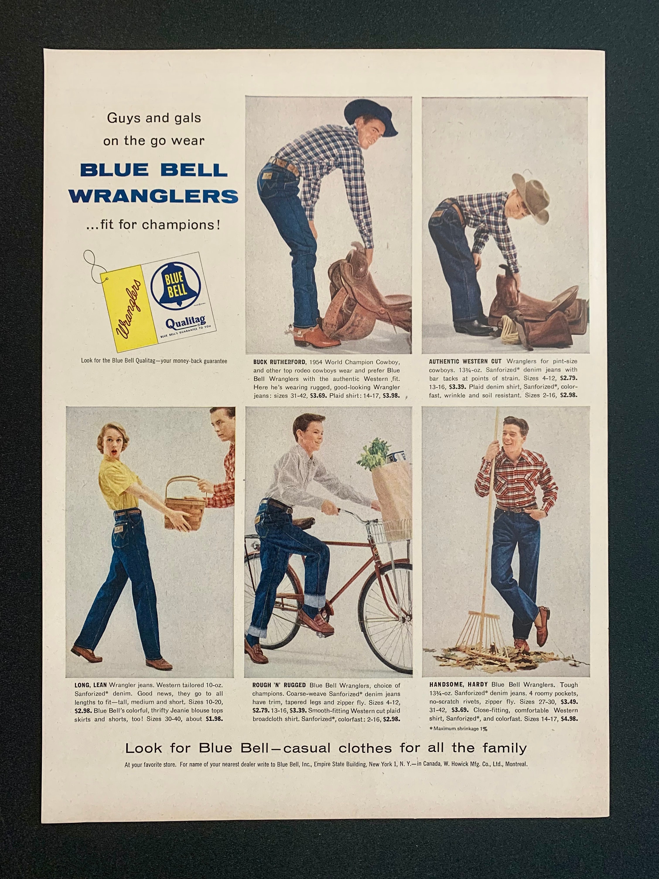 1950s Wrangler Jeans Ad Blue Bell Cowboy Fashion Attire Original