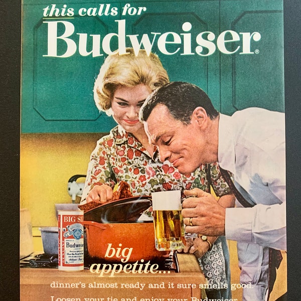 Anuncios de cerveza Vintage Budweiser / Varios estilos / Décadas de 1950 y 1960 / Anuncios originales de bebida / Publicidad impresa de revistas retro