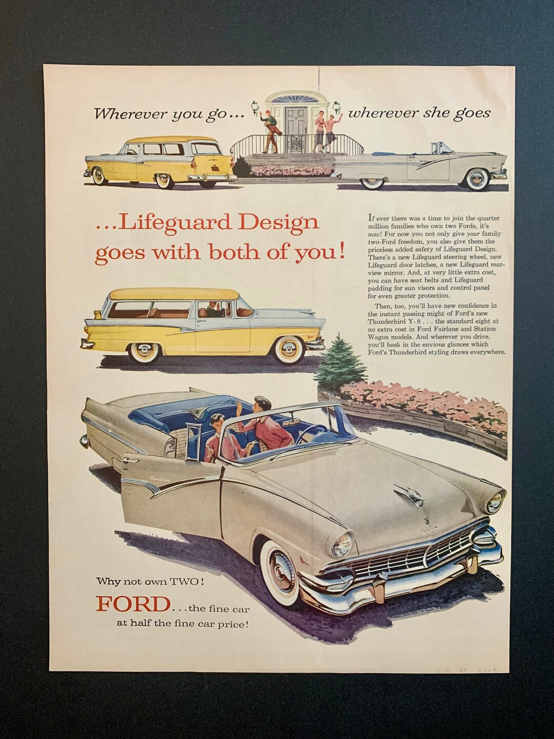 1956 Ford Fairlane Sunliner and Station Wagon Original Vintage Retro ...