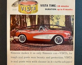 1958 Vista Car Wax Anzeigen | Mehrere Stile | Corvette Chrysler And Ford | Original Vintage Retro Oldtimer Werbung Magazin Prints