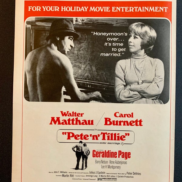 1970s Pete And Tillie mit Walter Matthau und Carol Burnett Original Vintage Retro Classic Film Poster Werbung Druck Werbung