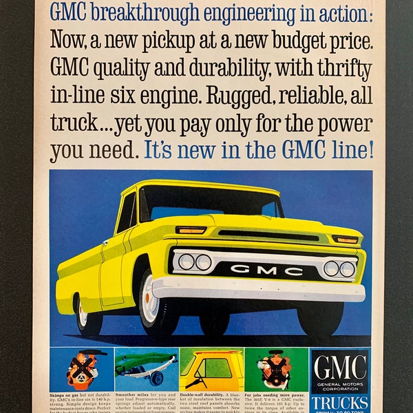 1964 GMC Pickup Truck Original  Vintage Retro Classic Car Advertisement Magazine Ads
