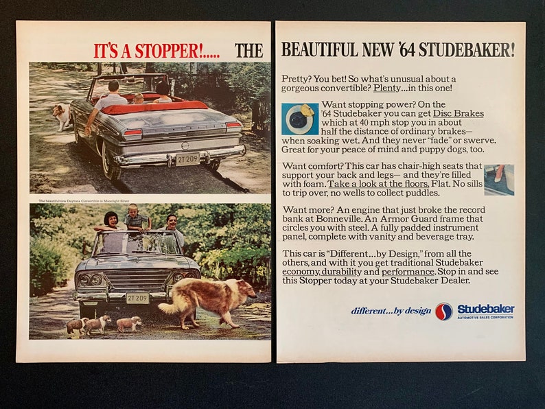 1964 Studebaker Daytona Convertible Original Vintage Retro Classic Car Advertisement Magazine Ads image 1