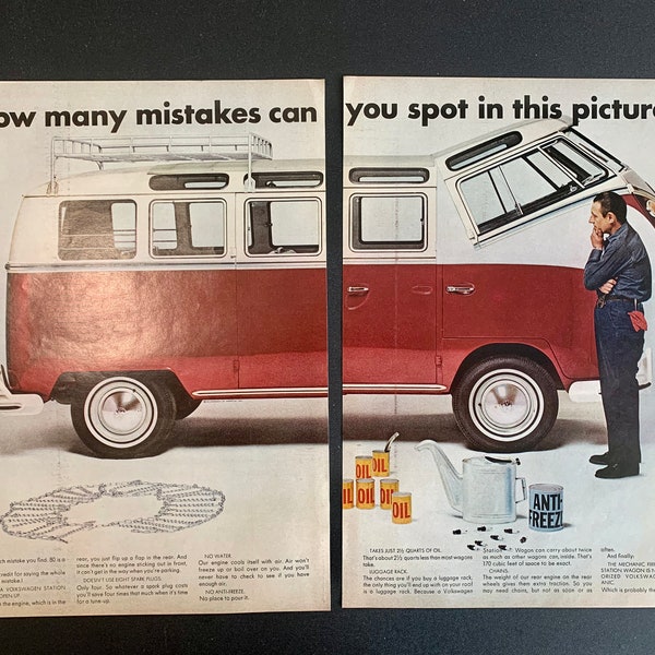 1967 Volkswagen VW Station Wagon Bus Van Original vintage Retro Classic Car Publicité Magazine Annonces