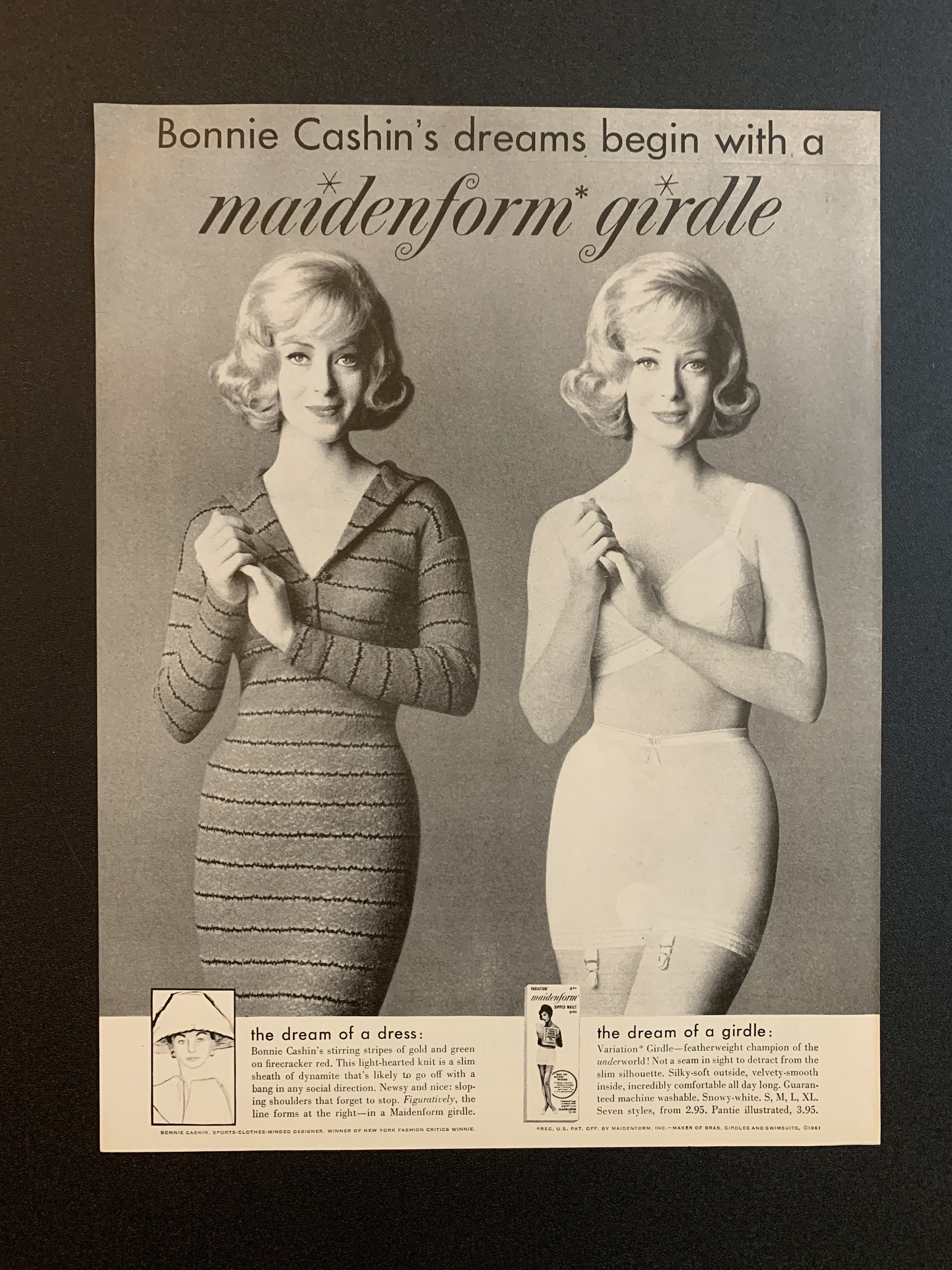 1962 woman in sparkling blue dress photo Maidenform girdle vintage print ad