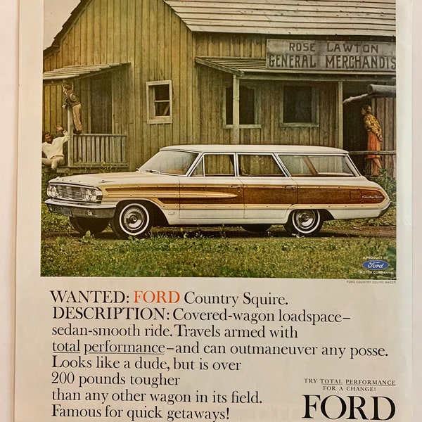 1964 Ford County Squire Original Vintage Classic Car Advertisement Magazine Ads