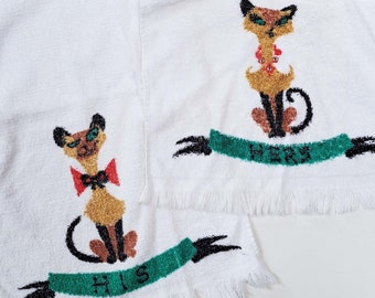 RARE 1960's Vintage Royal Towels His and Hers Cat Set