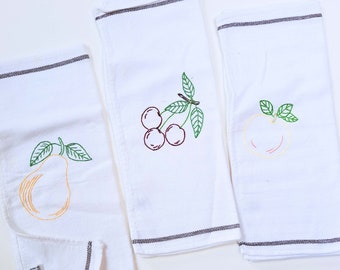 Vintage Hand Embroidered Fruit Kitchen Towels