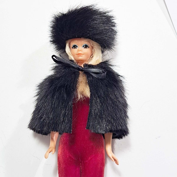 1966 Vintage Talking (mute) PJ Doll in Jumpsuit, Fur Cape and Hat