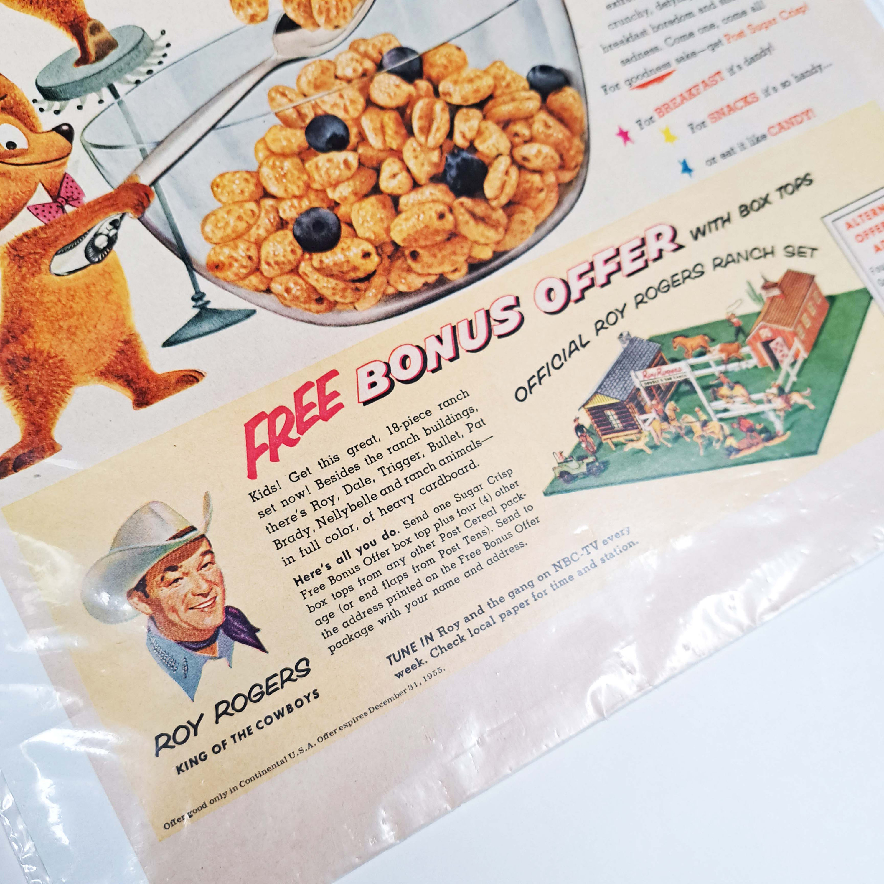 Vintage 1955 Sugar Crisp Cereal and Roy Rogers Magazine Ad