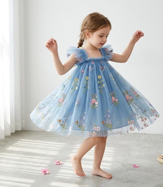 layered tulle dress toddler Girls Dress, Flower Girl Dress, Embroidered Party Dress, Birthday Dress, Wedding Dress, Sage Green Ivory Blue hallway