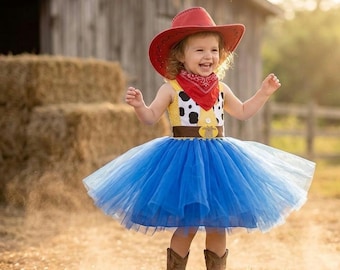 Vestito da cowgirl con tutù per compleanno, abito da festa western per bambina, costume ispirato a Jessie, vestito di compleanno per bambina piccola, vestito a tema Far West