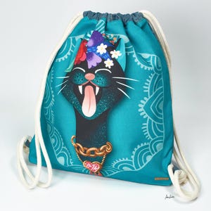Gym bag &quot;Cat Gang&quot; turquoise, backpack, bag, pouch, gym bag, fabric bag, sports bag, drawstring bag, pouch bag