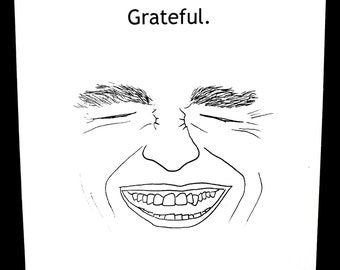 Agradecido. Tarjeta de felicitación impresa dibujada a mano.