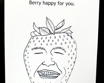 Berry feliz por ti. Tarjeta de felicitación impresa dibujada a mano