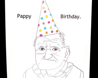 Cumpleaños de papá. Tarjeta de felicitación impresa y dibujada a mano.