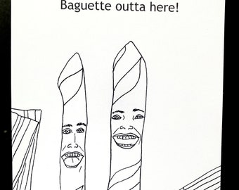 Baguette. Hand Drawn, Printed Greeting Card.