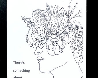 Hay algo sobre ti. Tarjeta de felicitación impresa, dibujada a mano.