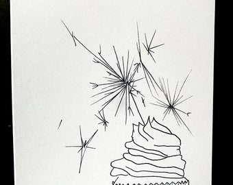 Make A Wish. Hand Drawn, Printed Greeting Card