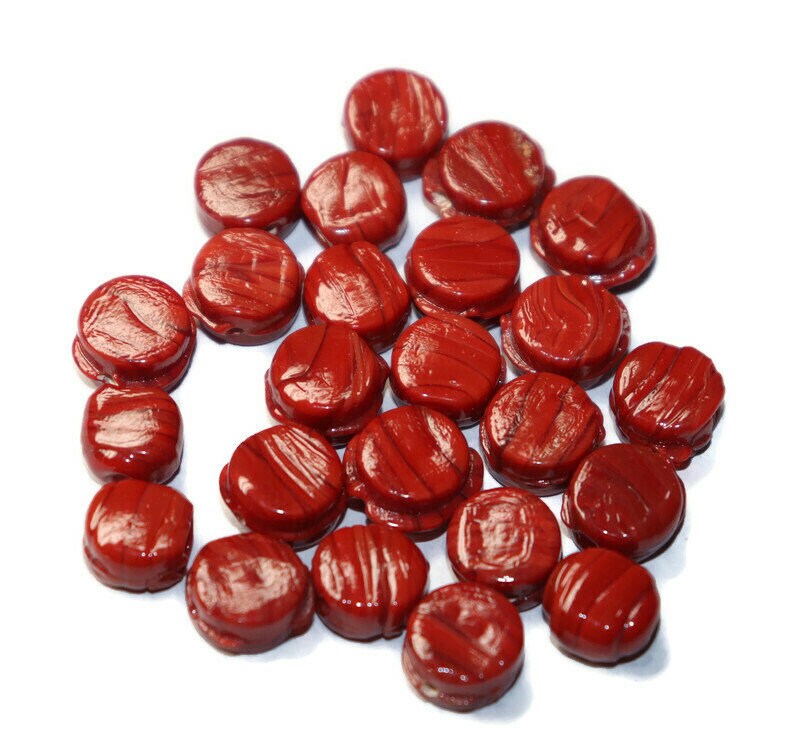 25 piezas de cuentas de vidrio de jaspe rojo / cuentas de | Etsy