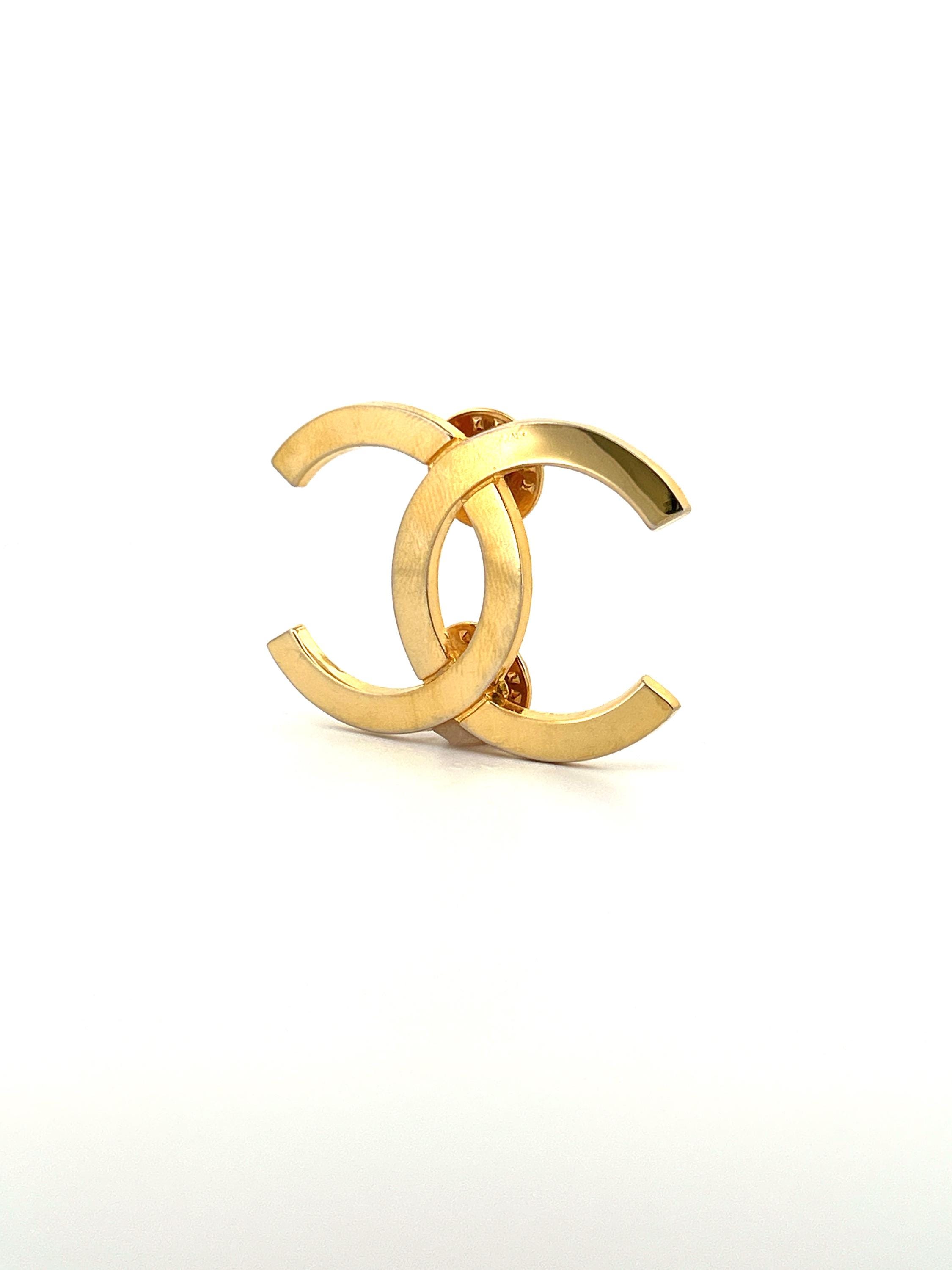 シャネル　ロゴマークのピン CHANEL Gold Plated CC Logos Rhinestone Vintage Pin Brooch