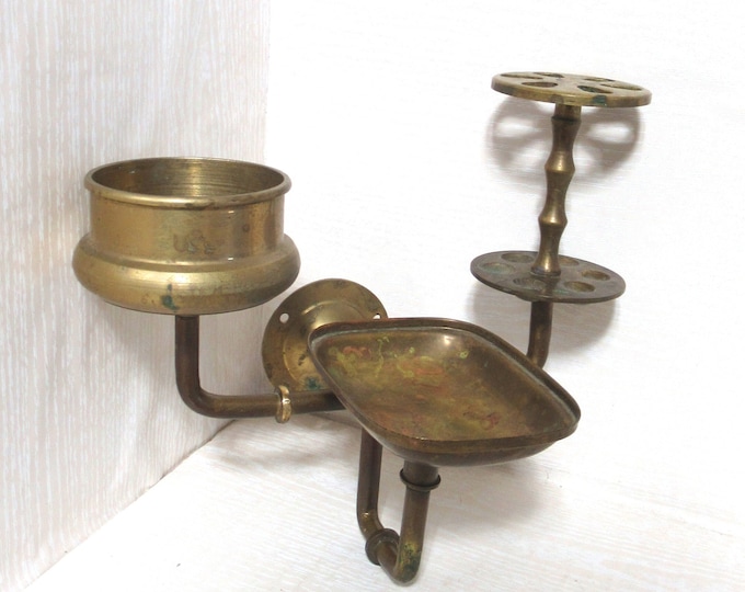 Vintage Brass Copper Bathroom Set Organizer Wall Mount Soap Dish Cup