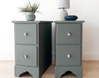 Pair of Vintage Nightstands in Millstone Gray, Painted Wood Bedside Tables