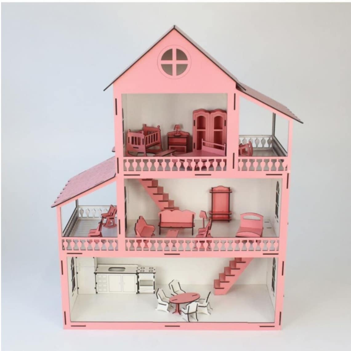 Wooden Barbie Doll House With Furniture Barbie House Plans Etsy
