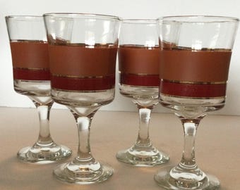 Set of six vintage mid century Libby brandywine wine goblets