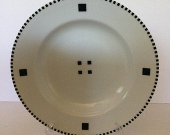 Rare Swid Powell Tuxedo Pattern Black and White Wide Rim Soup Bowl 9 1/8” in Diameter. (7 available)