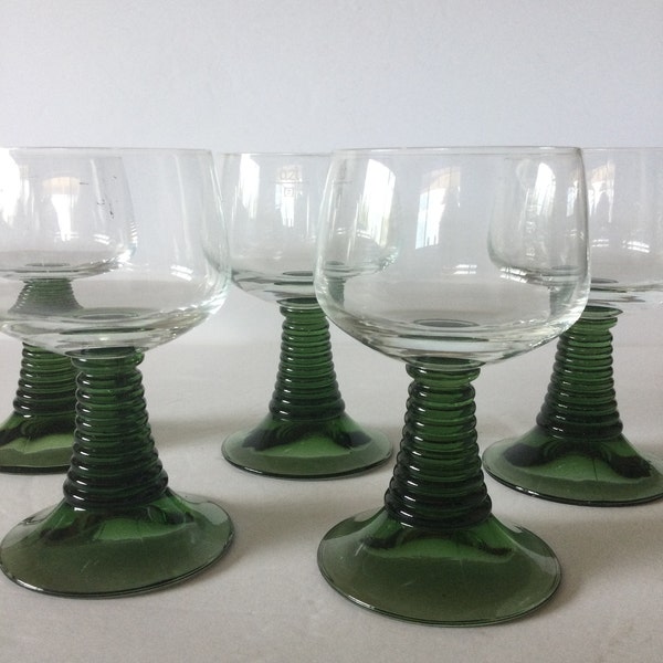 Vintage German Romer Ribbed Green Stem Wine Glass