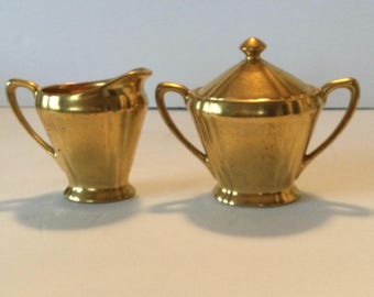 Gold porcelain Sugar Bowl & Creamer