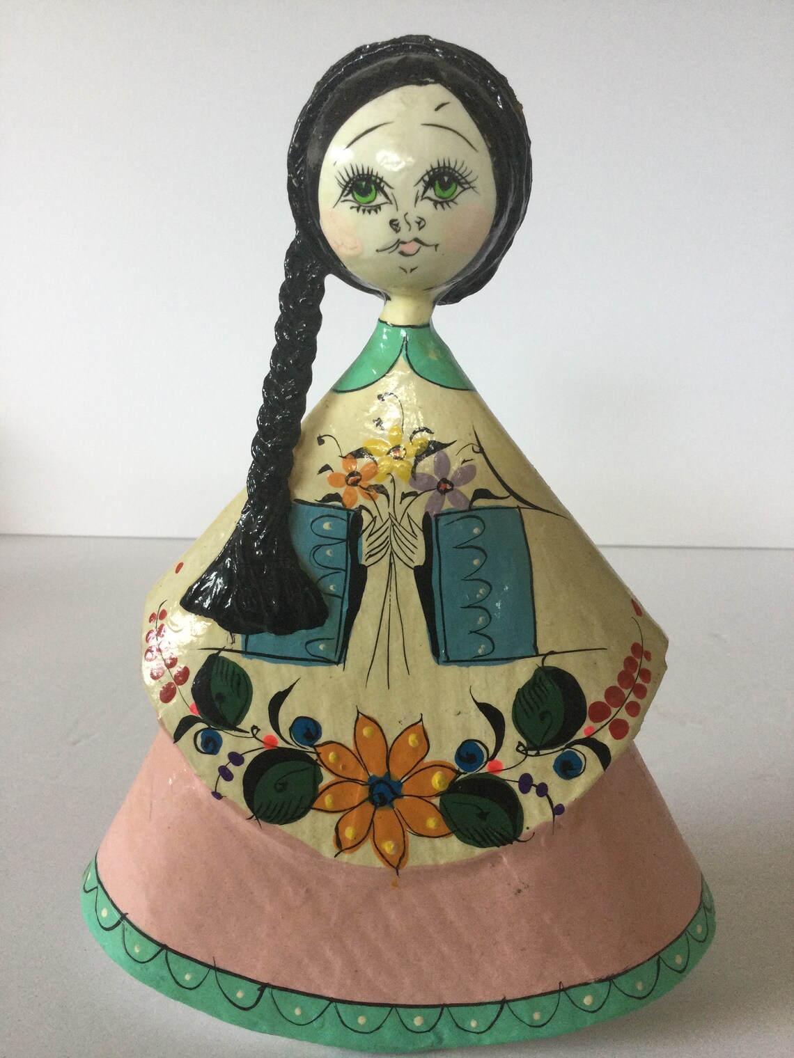 Vintage Mexican Ser Mel Hand Painted Paper Mache D Folk Art Doll - Etsy