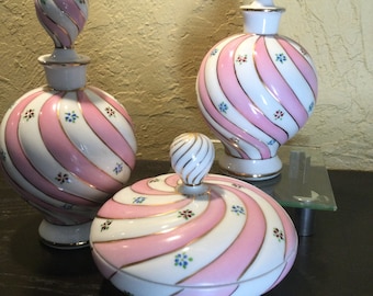 Pink and white stripe vintage vanity set