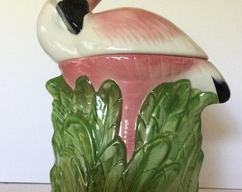 Vintage RARE Metlox Calif USA Retro Mid Century Flamingo Cookie Jar
