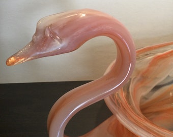 Vintage Sooner  Handblown Apricot Colored Glass Swan