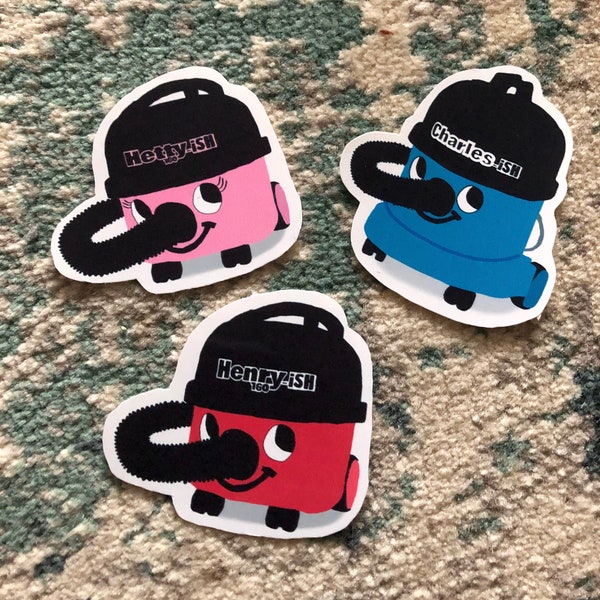 Trio of Henry/Hetty/Charles Hoover stickers | Hand-drawn stickers | Hetty hoover | Henry hoover | Vinyl Stickers