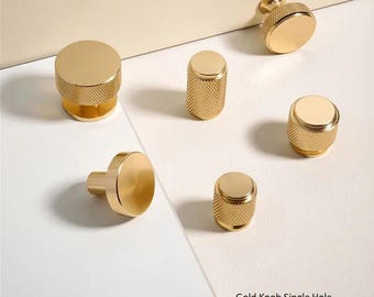 Solid Brass Gold Cabinet Knob - Modern Round Single Hole Handle - Drawer Pull for Furniture, Kitchen Cabinets Furniture Hardware Knobs