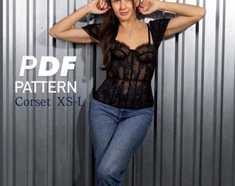 Patrón de corsé en PDF / 4 tallas en archivo / Patrón de costura de corsé de encaje / Patrón de corsé para mujer / Corsé DIY / Descarga digital / Patrón PDF A3