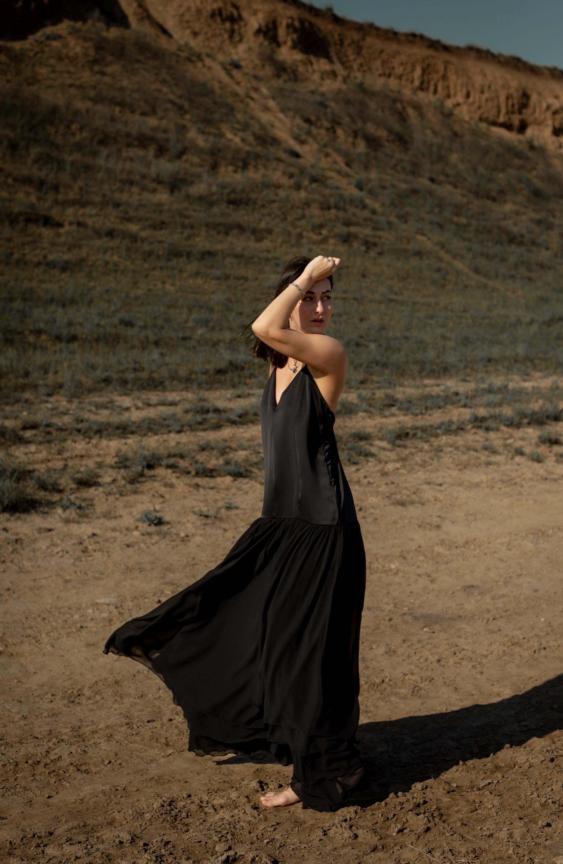 Handmade Black Silk Slip Dress, Elegant Chiffon Gown - Etsy