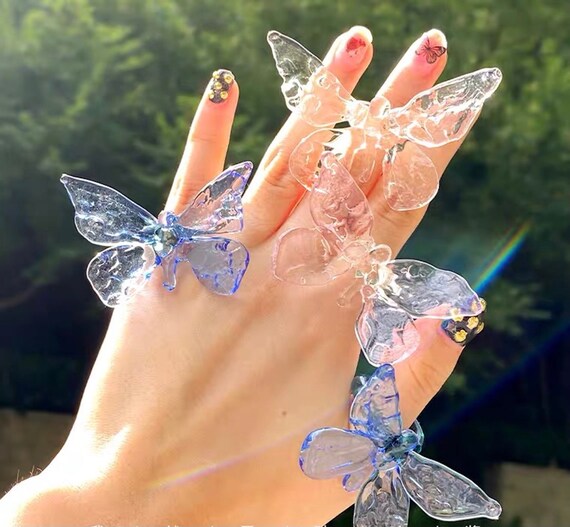 Glass butterfly rings deals
